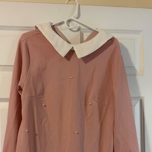 SHEIN Blush Long Sleeve Dress with Ivory Collar